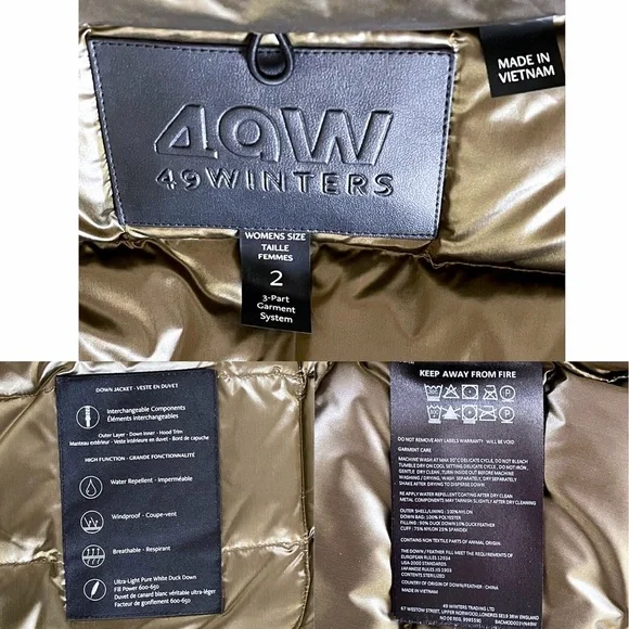 49Winters Shell Hooded Down Puffer Jacket Green Gunmetal Medium EUC - Picture 7 of 13